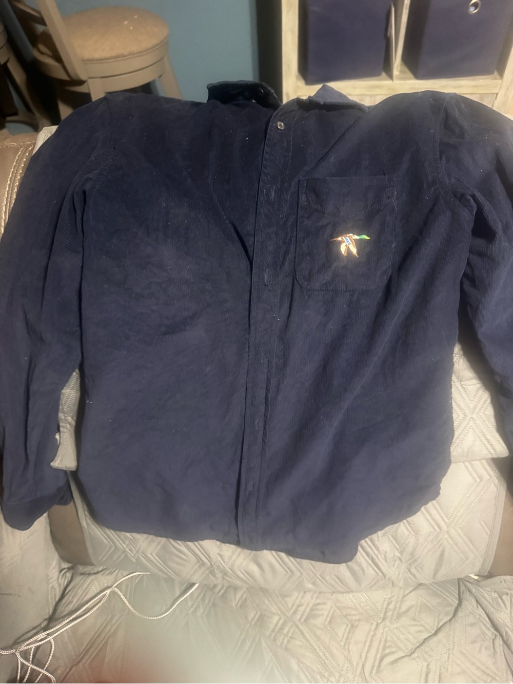 Old Navy Men's Dark Navy Quilted Shirt Jacket with Embroidered Logo